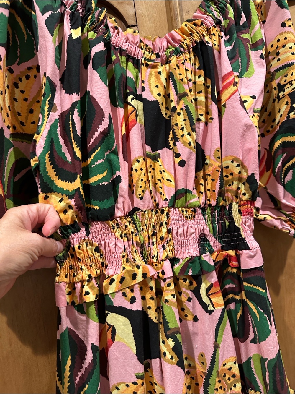 FARM Rio Multicolor Toucan Tiered Maxi Dress in Pink, Green & Yellow - Picture 6 of 8